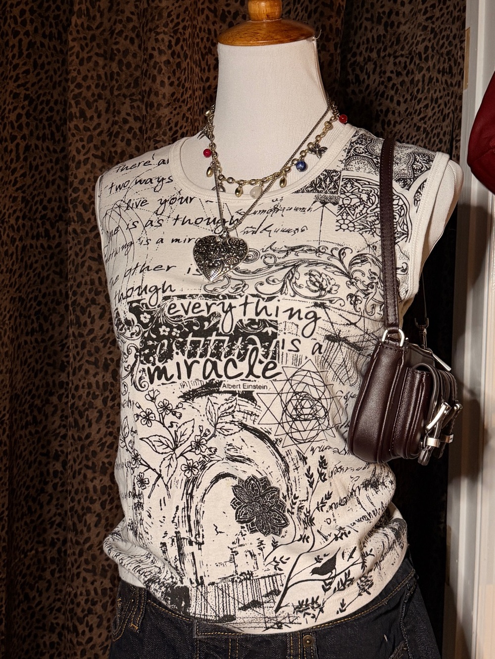 Graphic Cream and Black Sleeveless Women's Top